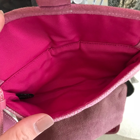 Coach Pink Suede and Herringbone Wristlet - Picture 5 of 6